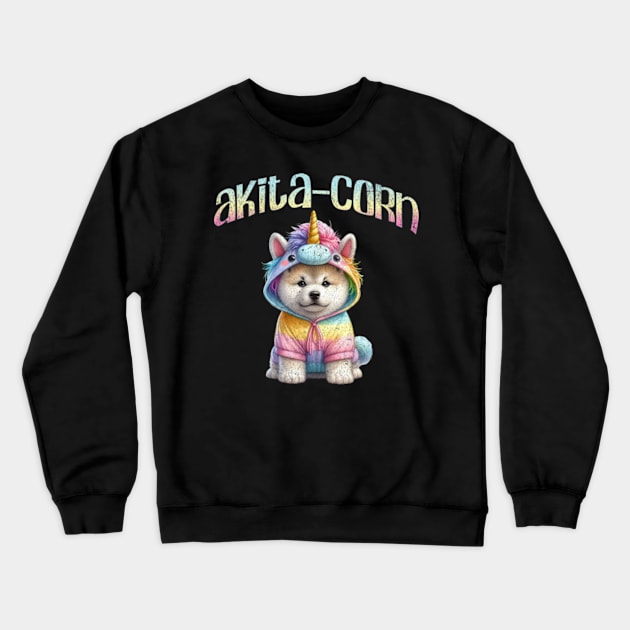 Akita-Corn Kawaii Akita Dog Puppy Pastel Unicorn Costume Crewneck Sweatshirt by Lavender Celeste